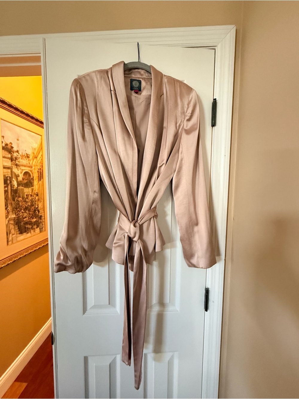 Vince Camuto Silky Tie-Waist Blazer Jacket - Blush Pink